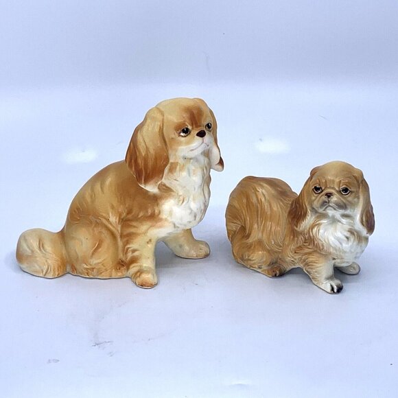Brinn's Other - Brinns Pair of Pekingese Dog Figurines Bisque Porcelain Vintage Hand Painted